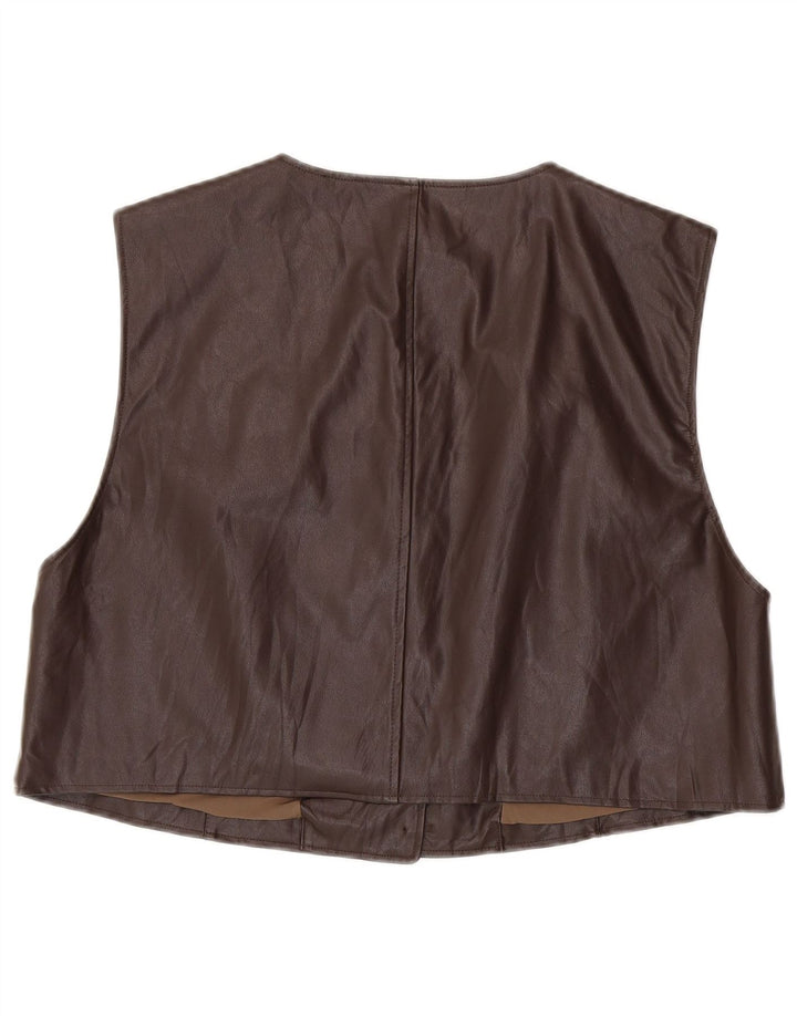 Vintage Damen Crop Übergroße Lederweste UK 14 Mittelbraun