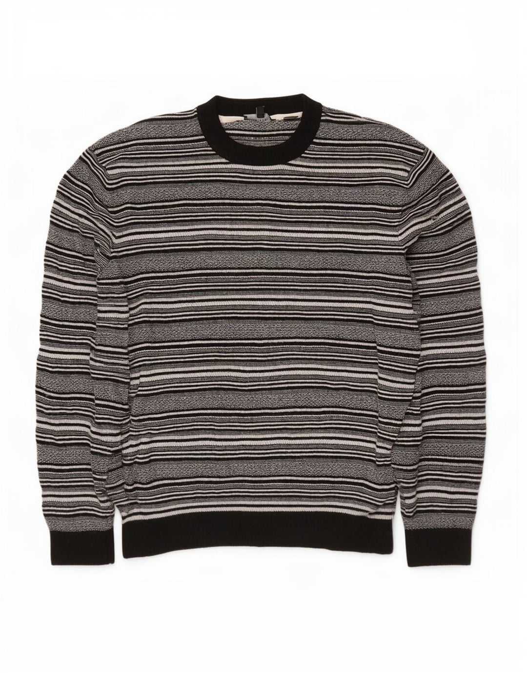 Ted Baker Herren-Pullover mit Rundhalsausschnitt, Größe 5 XL, schwarz gestreifte Viskose