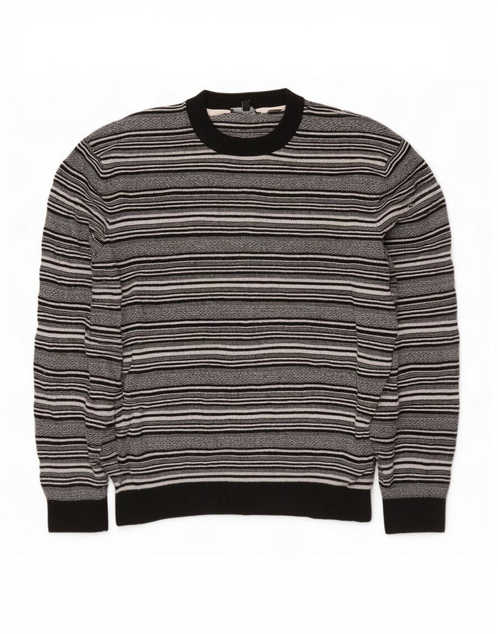 Ted Baker Herren-Pullover mit Rundhalsausschnitt, Größe 5 XL, schwarz gestreifte Viskose