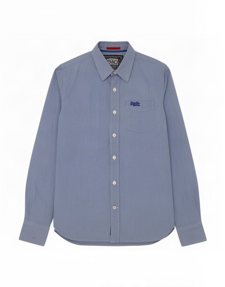 Superdry Herrenhemd aus mittelblauer Nadelstreifen-Baumwolle