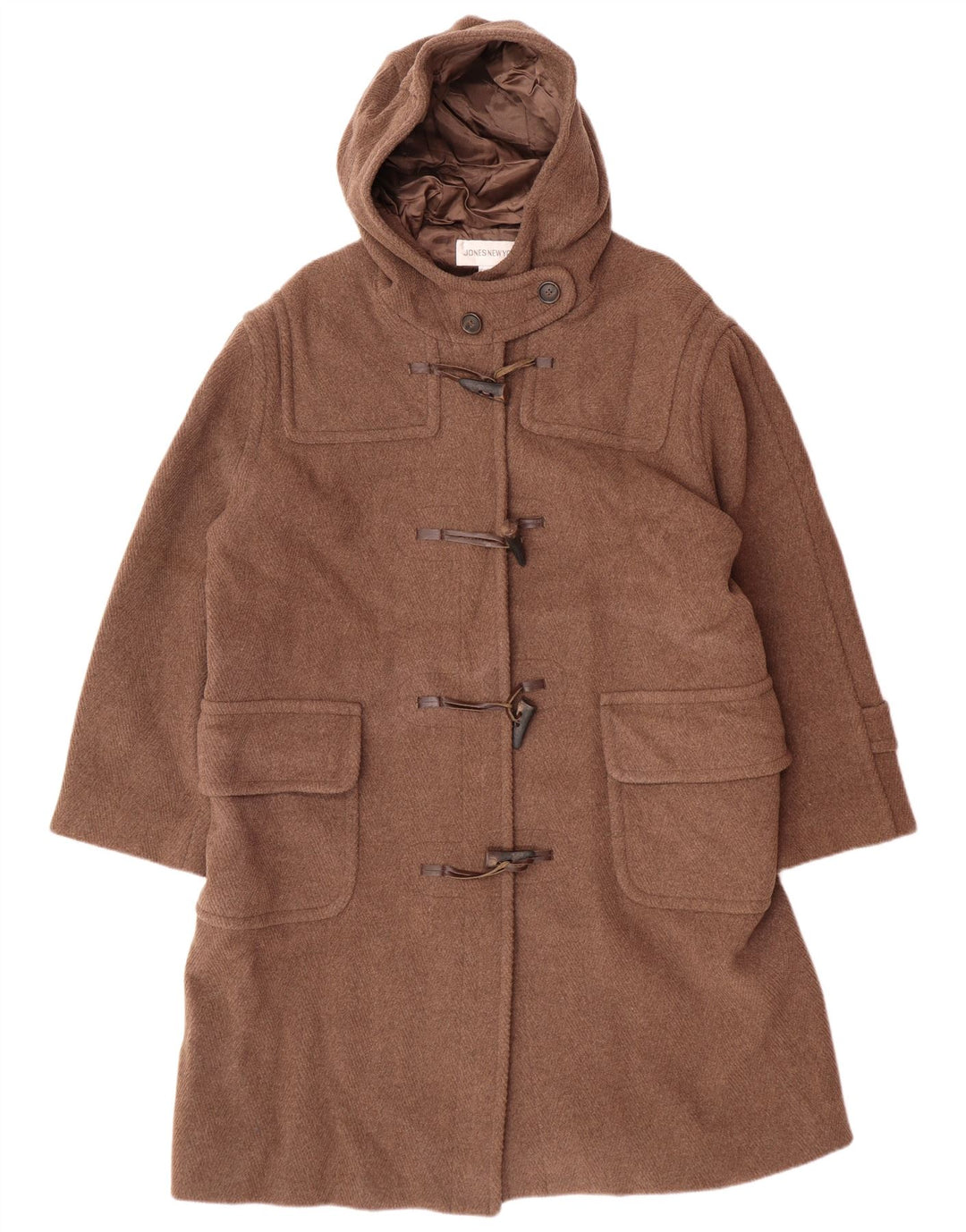 Jones New York Damen-Dufflecoat mit Kapuze, UK 14, mittelbraun, klassische Wolle
