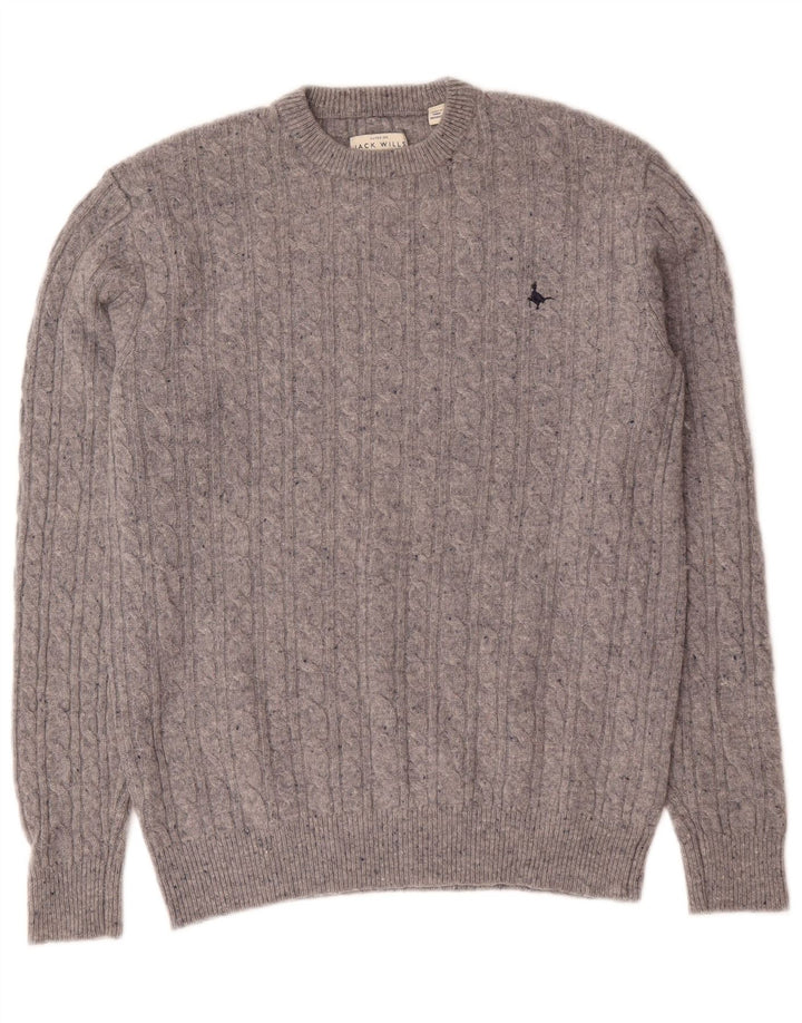 Jack Wills Herren-Pullover mit Rundhalsausschnitt, Größe S, Grau, Merinowolle
