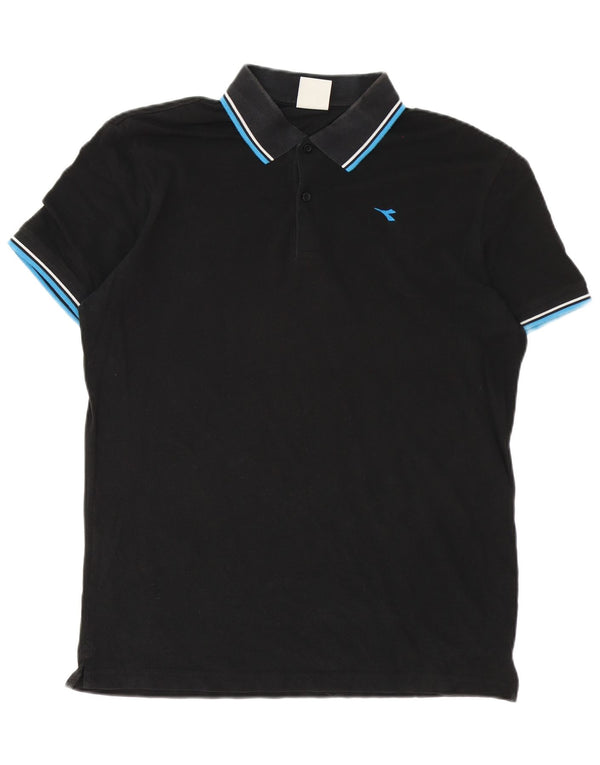 Diadora Herren-Poloshirt XL, schwarz gestreift, Baumwolle