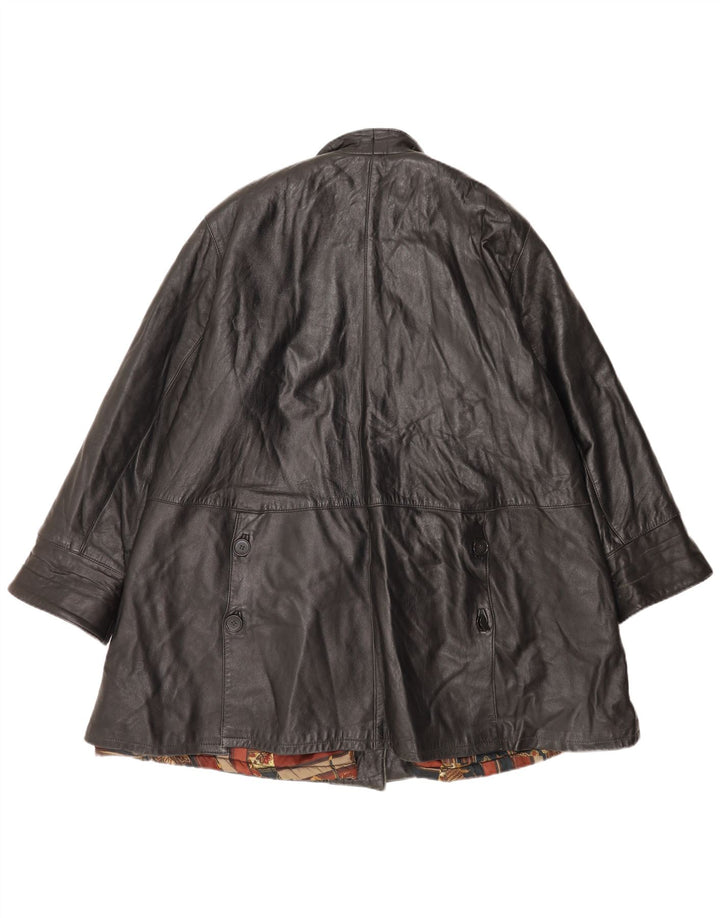 VINTAGE Damen Übergroßer Ledermantel IT 44 Mittelschwarzes Leder