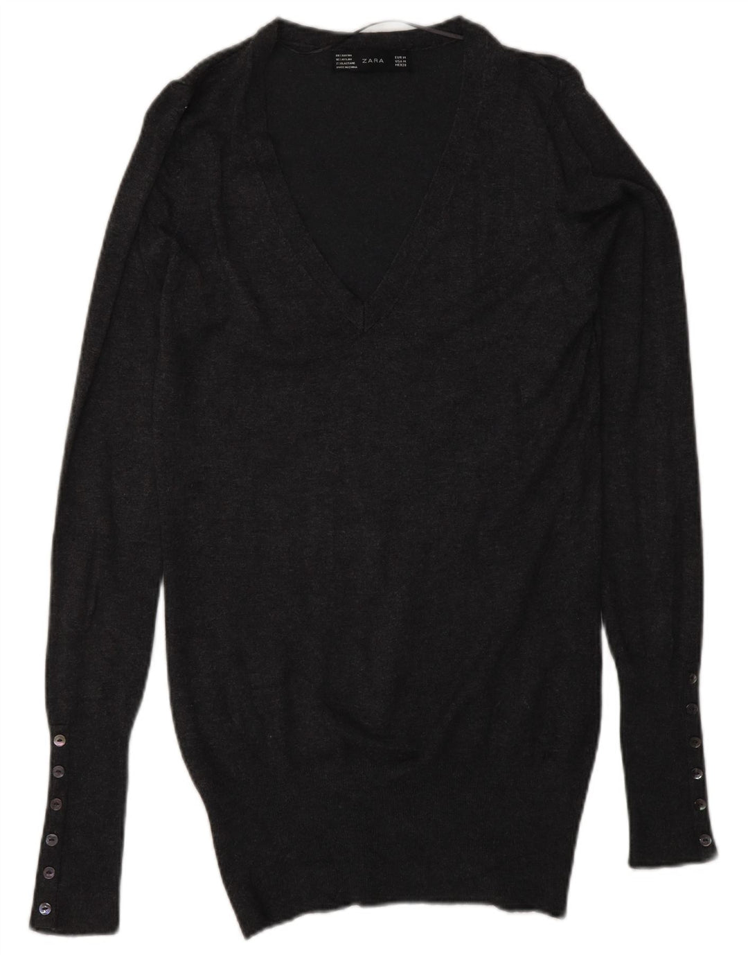 ZARA Damen-Pullover mit V-Ausschnitt, Gr. 12, Mittelgrau