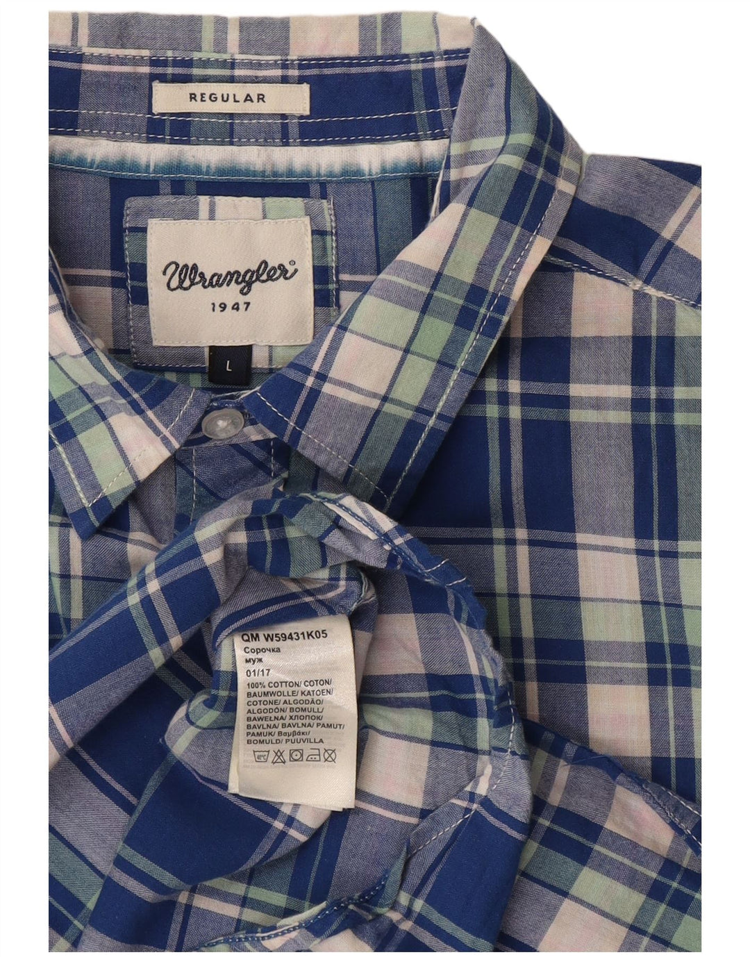 Wrangler Herren-Kurzarmhemd mit normaler Passform, groß, blau kariert, Baumwolle