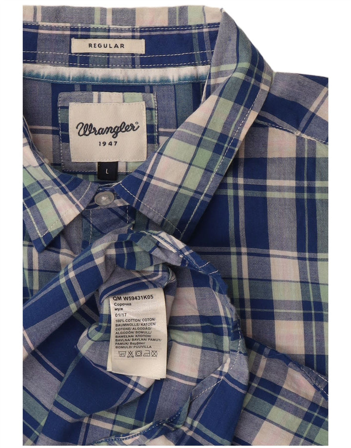Wrangler Herren-Kurzarmhemd mit normaler Passform, groß, blau kariert, Baumwolle