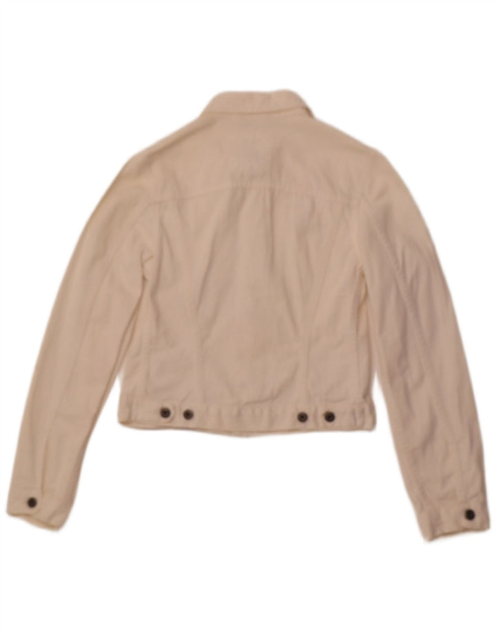 ROY ROGERS Womens Crop Denim Jacket UK 10 Small Off White