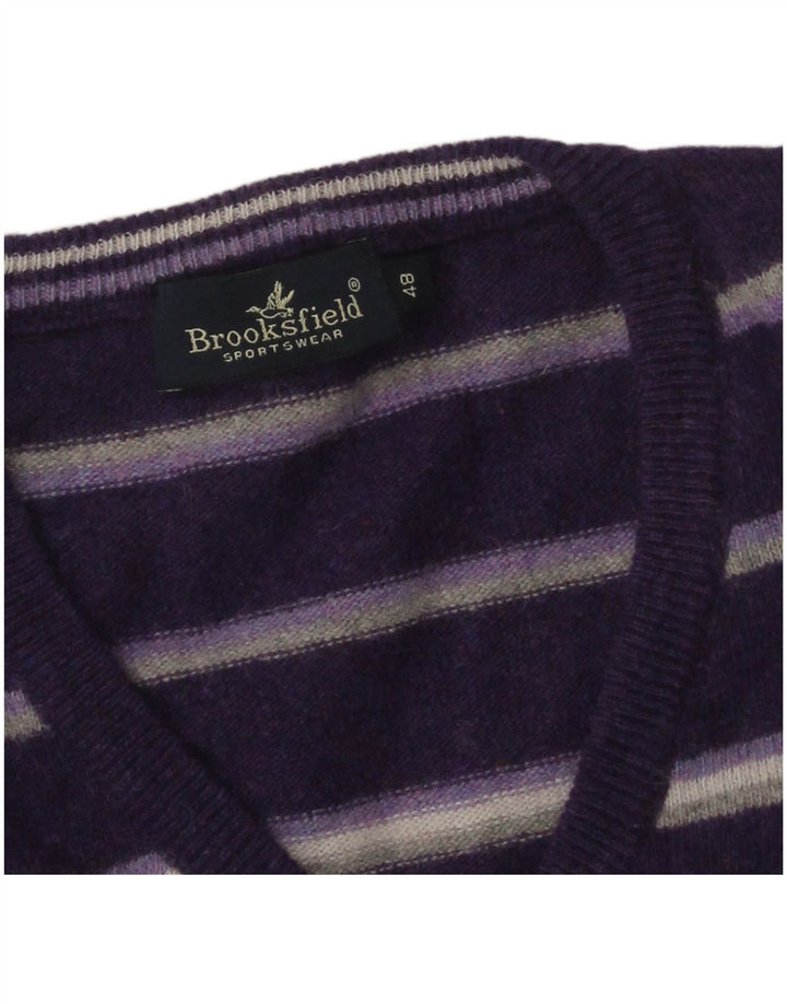 Brooksfield Herren-Pullover mit V-Ausschnitt IT 48 Mittelviolette gestreifte Wolle