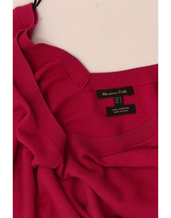 Massimo Dutti Damen-Pullover mit V-Ausschnitt, UK 14, mittelrosa, Baumwolle