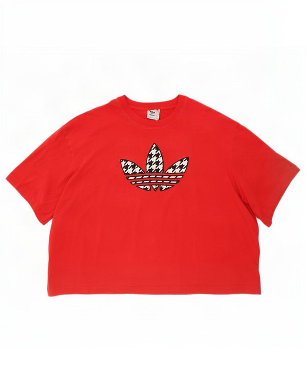 Adidas Damen Crop Oversized Graphic T-Shirt Top UK 28/30 3XL Rote Baumwolle