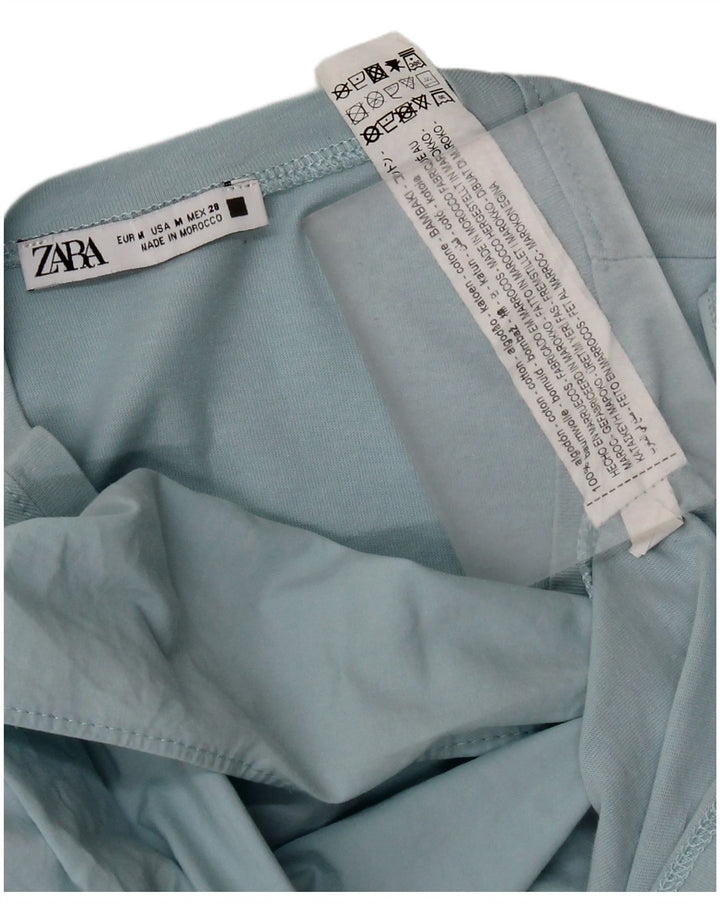 Zara Damen Blusentop UK 12 Mittelblaue Baumwolle