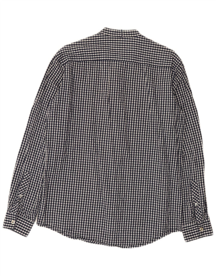 Benetton Herrenhemd aus mittelblauer Gingham-Baumwolle in Marineblau