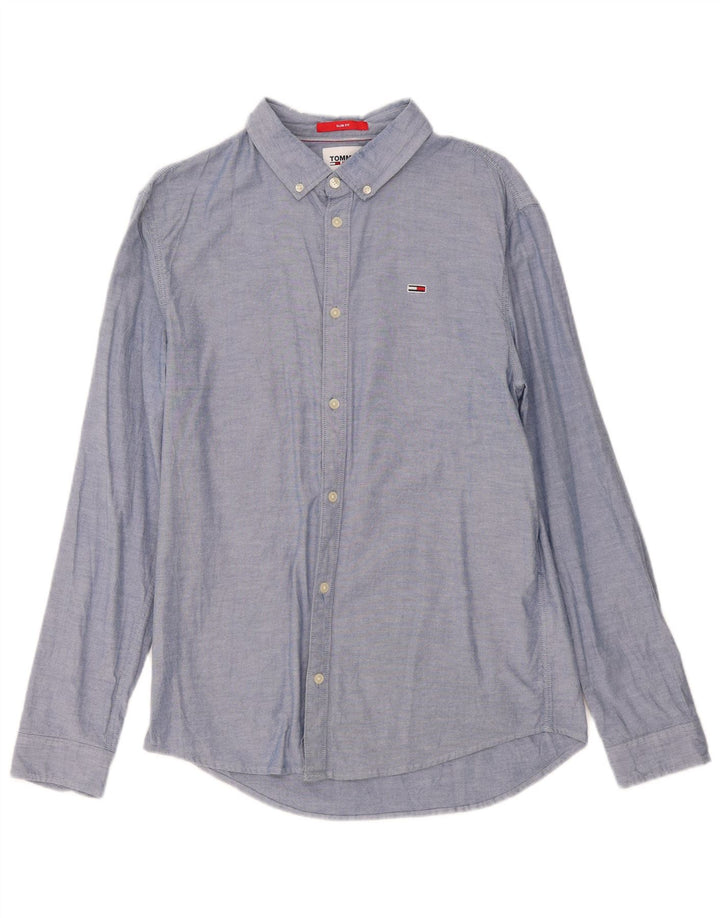 Tommy Hilfiger Herren-Slim-Fit-Hemd, groß, aus blauer Baumwolle