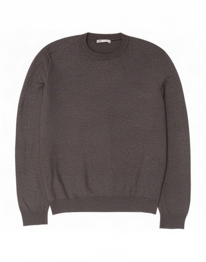 Zara Herren-Pullover mit Rundhalsausschnitt, groß, graue Viskose