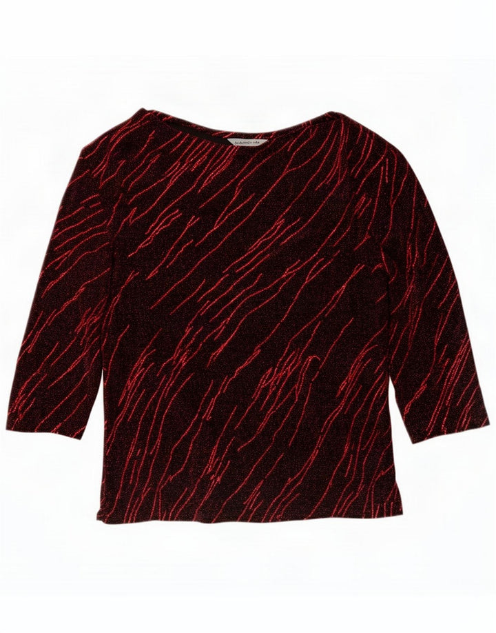 Vintage Damen Top mit abstraktem Muster, 3/4-Ärmel, UK 14, mittlere schwarze Viskose