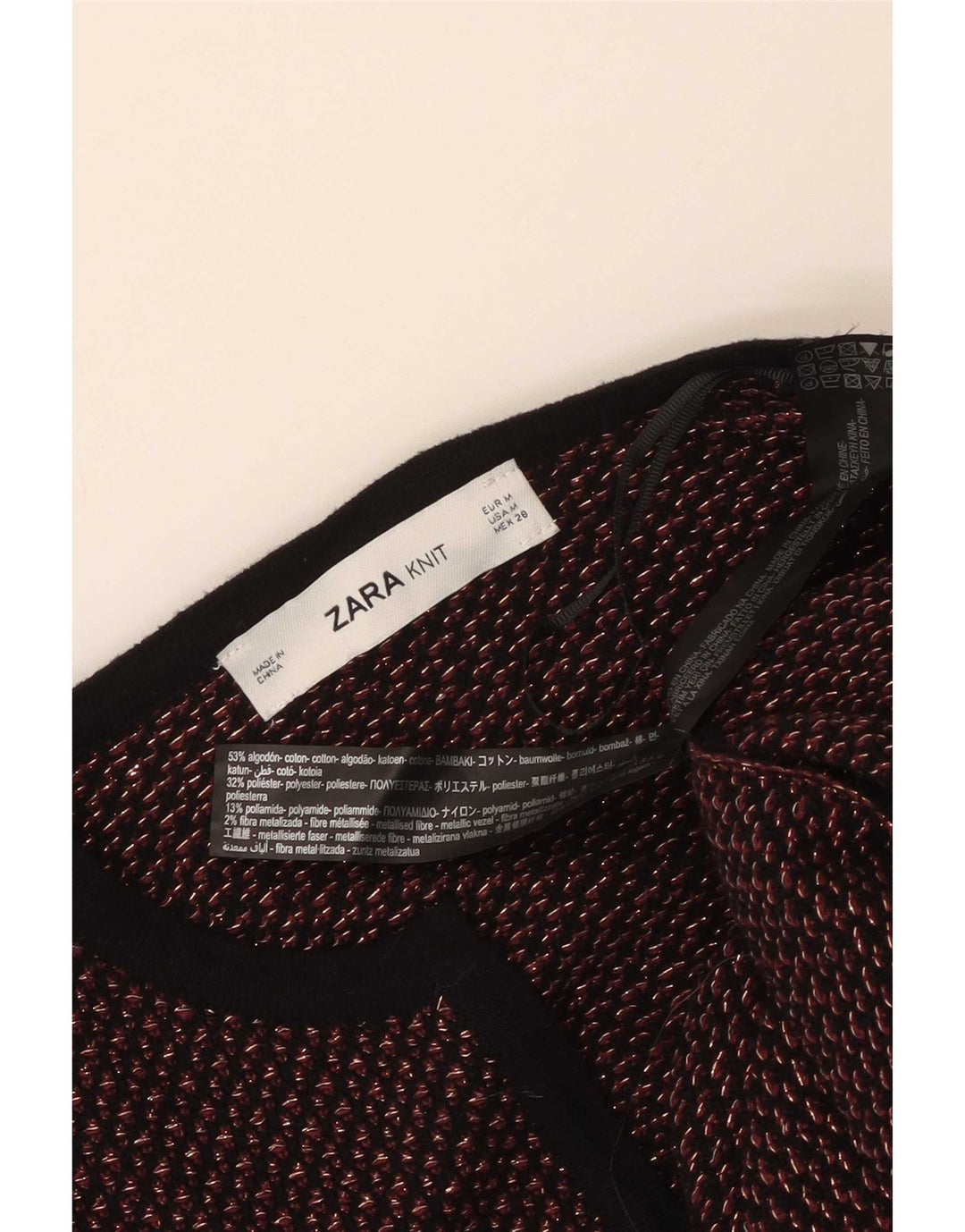Zara Damen Longline Open Cardigan Pullover UK 14 Mittelrot Geometrisch