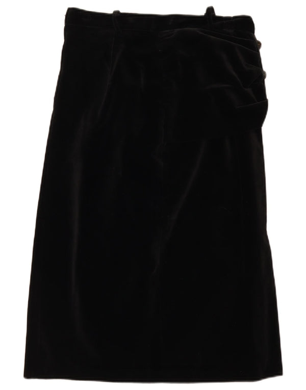 Vintage Damen Samt Midirock mit hoher Taille IT 48 XL W30 Schwarz