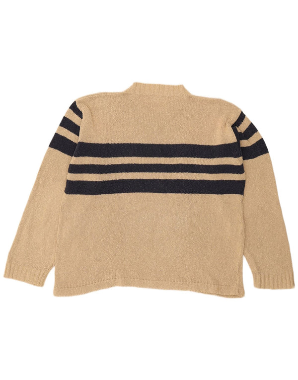 Zara Mens V-Neck Jumper Sweater Large Beige Colourblock Cotton