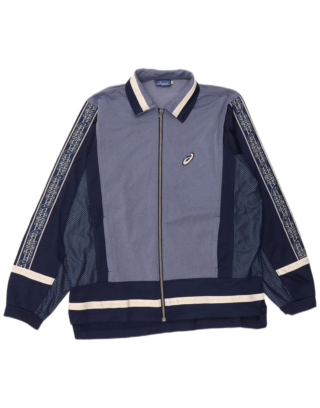 ASICS Herren-Trainingsanzug mit grafischem Oberteil, groß, Marineblau, Farbblock