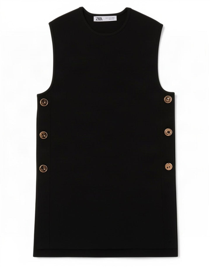 Zara Damen Weste Top UK 10 Small Schwarz Polyester