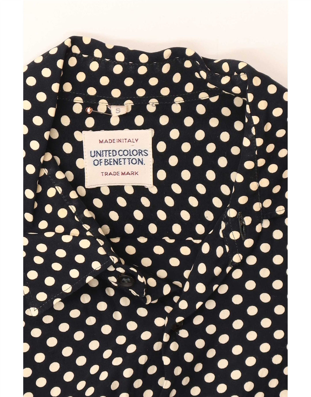 Benetton Herrenhemd, klein, marineblau, gepunktet
