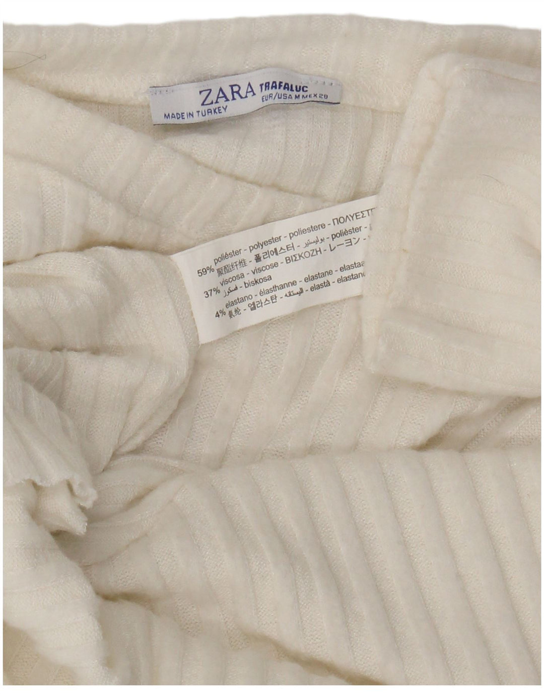 Zara Damen Crop-Pullover mit U-Boot-Ausschnitt, UK 14, Mittelweiß, Polyester