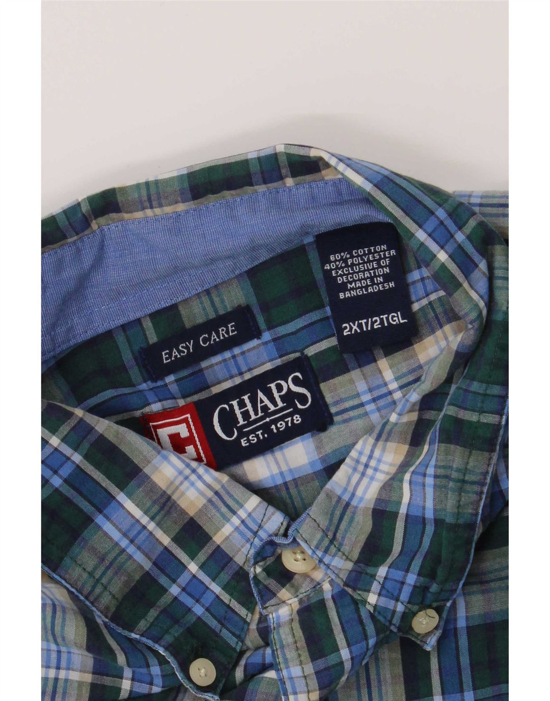 Chaps Herren-Hemd, pflegeleicht, 2XL, blau kariert, Baumwolle