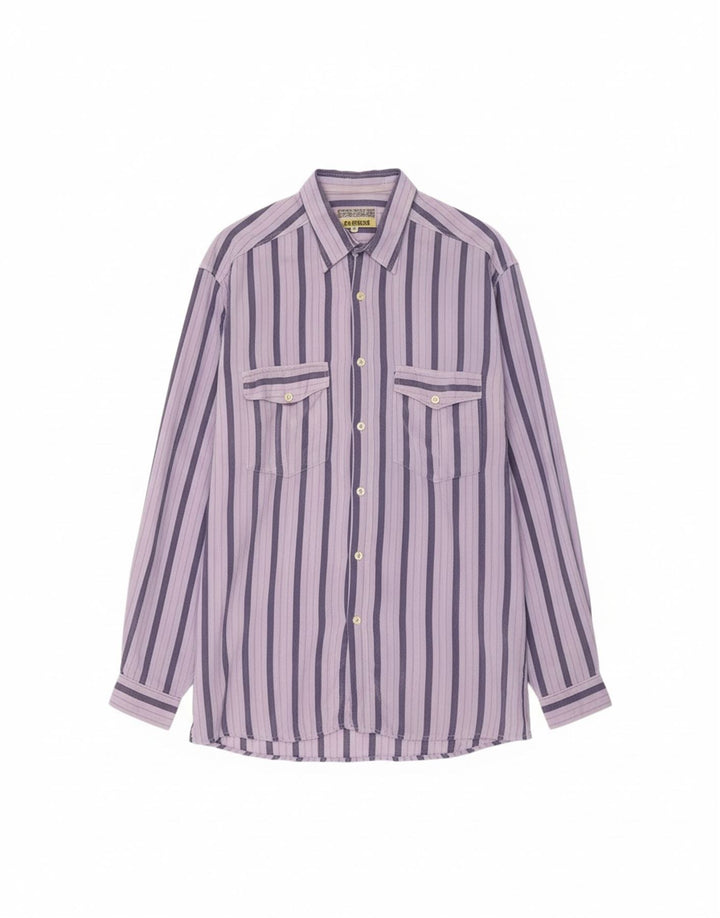 VINTAGE Mens Shirt Large Purple Striped Cotton