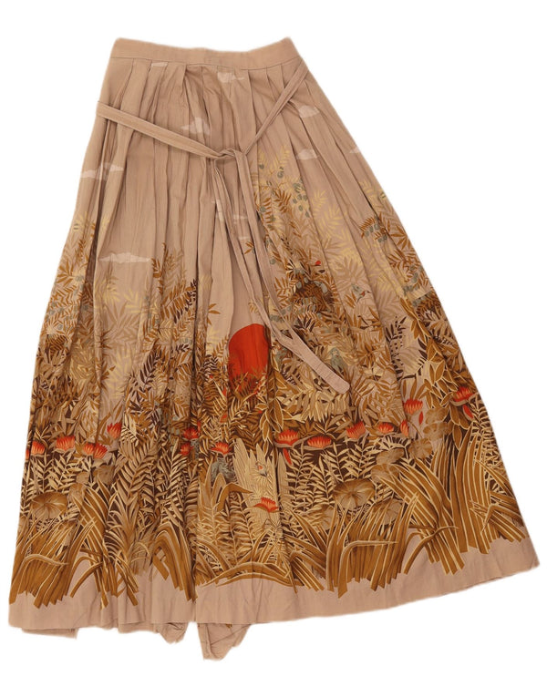 Vintage Damen Wickelrock W24 XS Beige Blumen Baumwolle