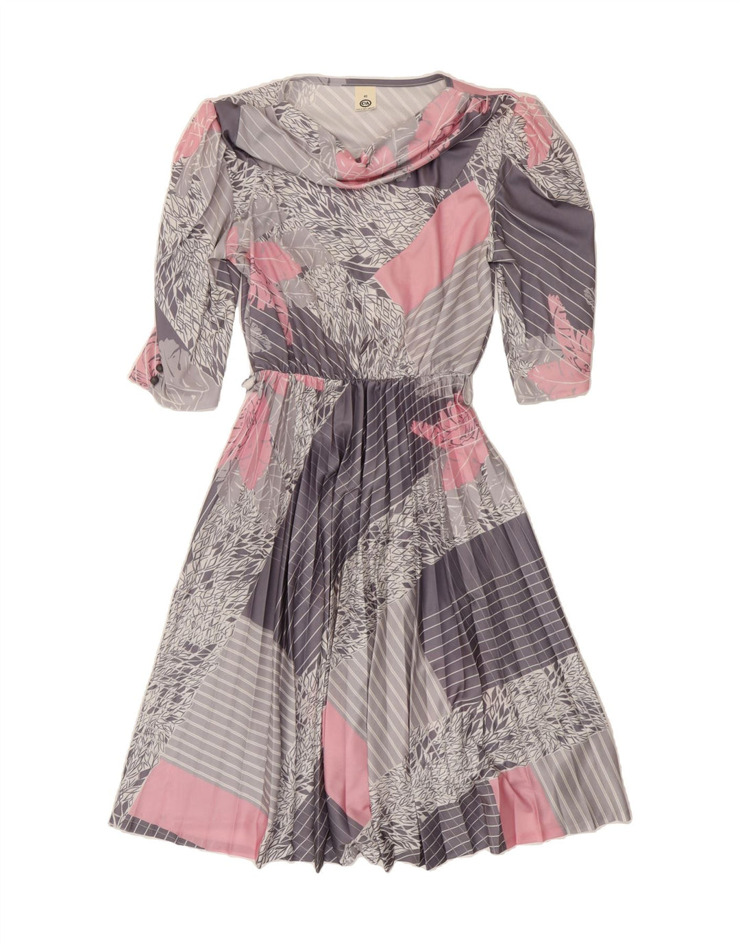 C&A Womens Abstract Pattern 3/4 Sleeve A-Line Dress EU 42 Large Grey Vintage C&A and Second-Hand C&A from Messina Hembry 