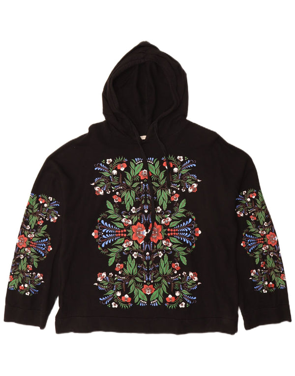 Zara Womens Trafaluc übergroßer Kapuzenpullover UK 10 Small Black Floral