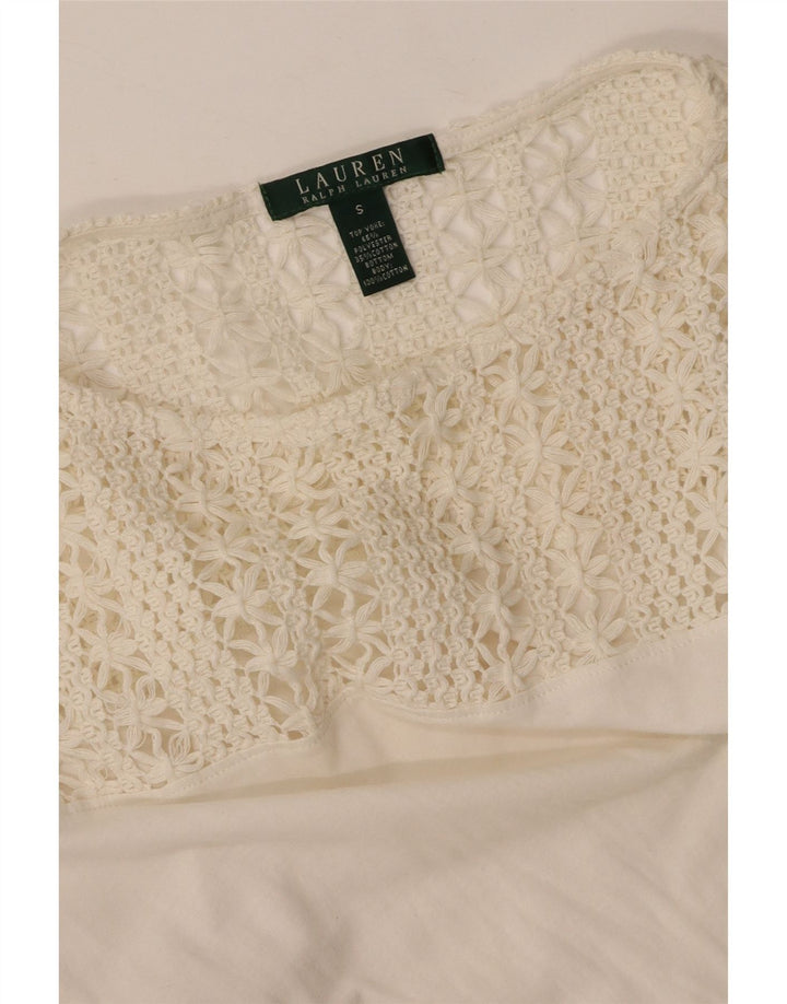 RALPH LAUREN Damen Bluse Top UK 10 Small Weiße Baumwolle