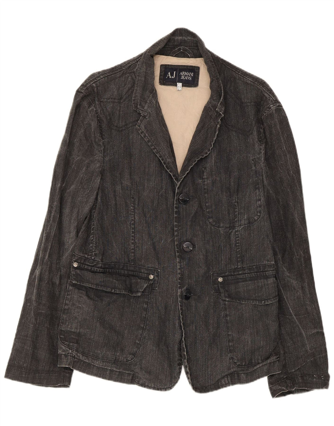 Armani Jeans Herren Denim 3-Knopf-Blazerjacke IT 50 Mittelgraues Leinen