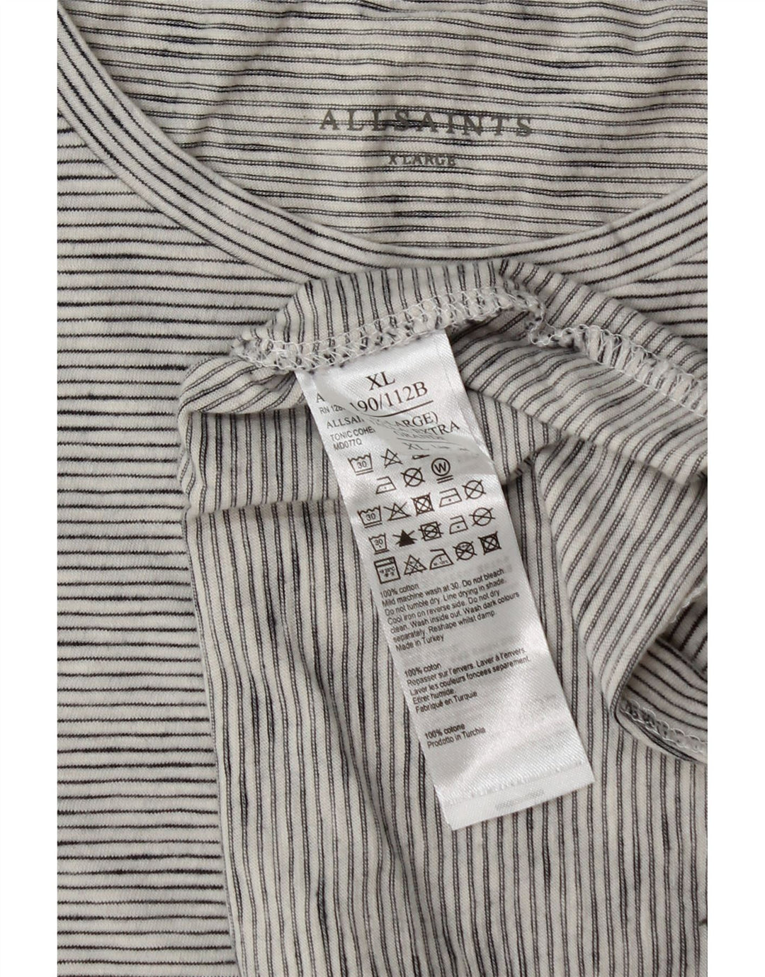All Saints Herren T-Shirt Top XL grau gestreift aus Baumwolle