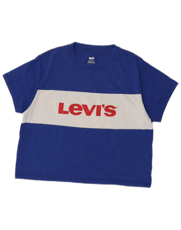 Levi's Damen Crop Graphic T-Shirt Top UK 10 Small Blau Farbblock