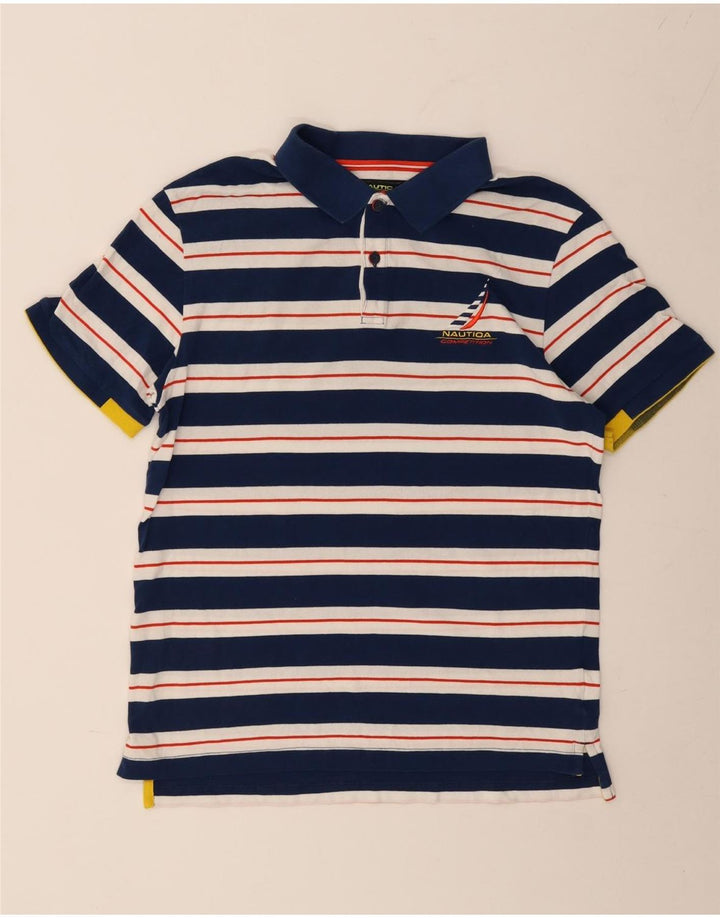 NAUTICA Herren-Poloshirt aus mittelblauer, gestreifter Baumwolle