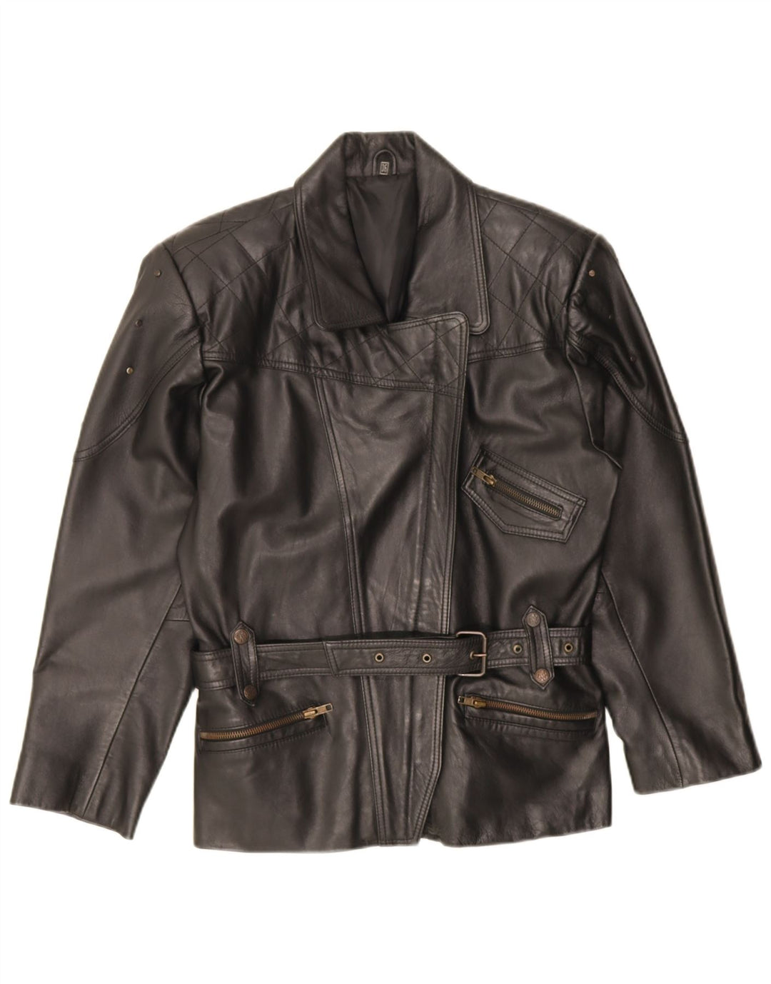 Vintage Damen Übergroße Leder-Bikerjacke EU 36 Kleines schwarzes Leder