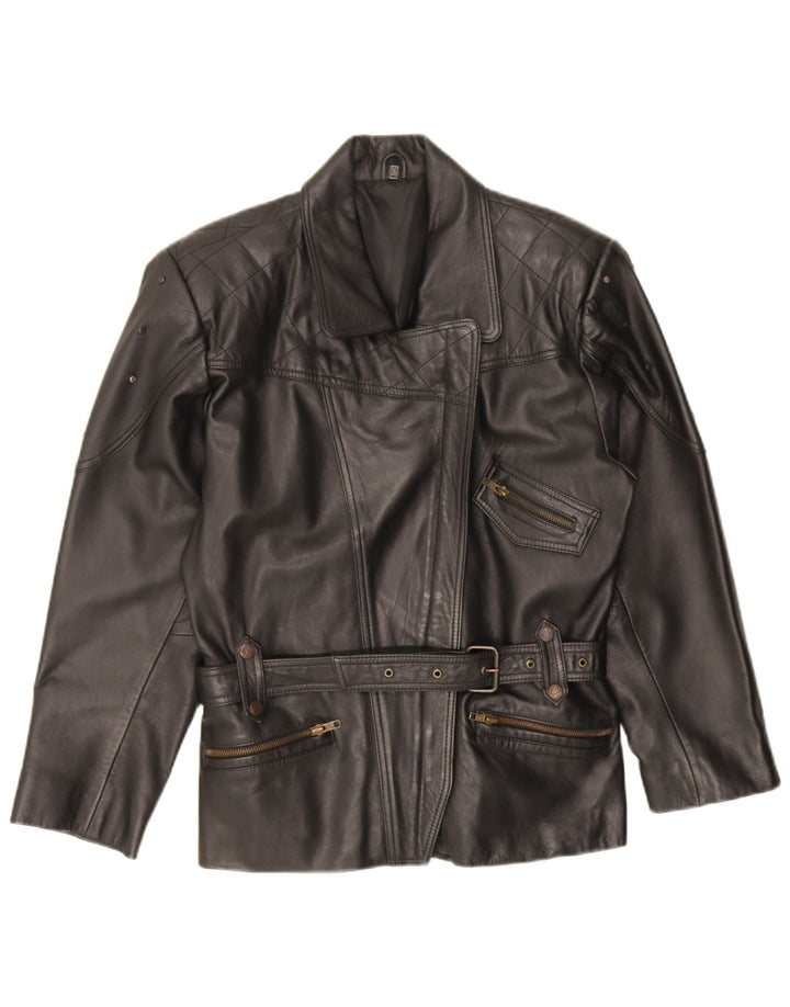 Vintage Damen Übergroße Leder-Bikerjacke EU 36 Kleines schwarzes Leder
