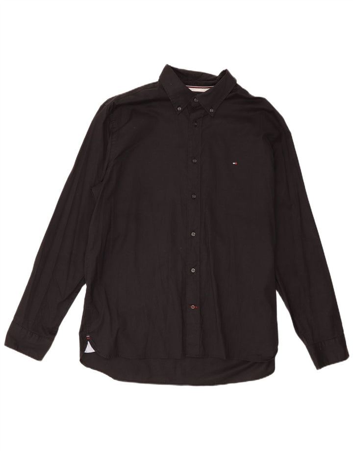 Tommy Hilfiger Herren Regular Fit Hemd XL Schwarz Baumwolle
