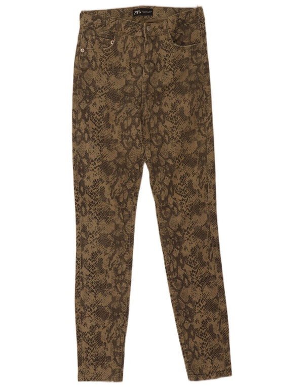 Zara Damen Skinny Jeans EU 36 XS W26 L28 Khaki Animal Print