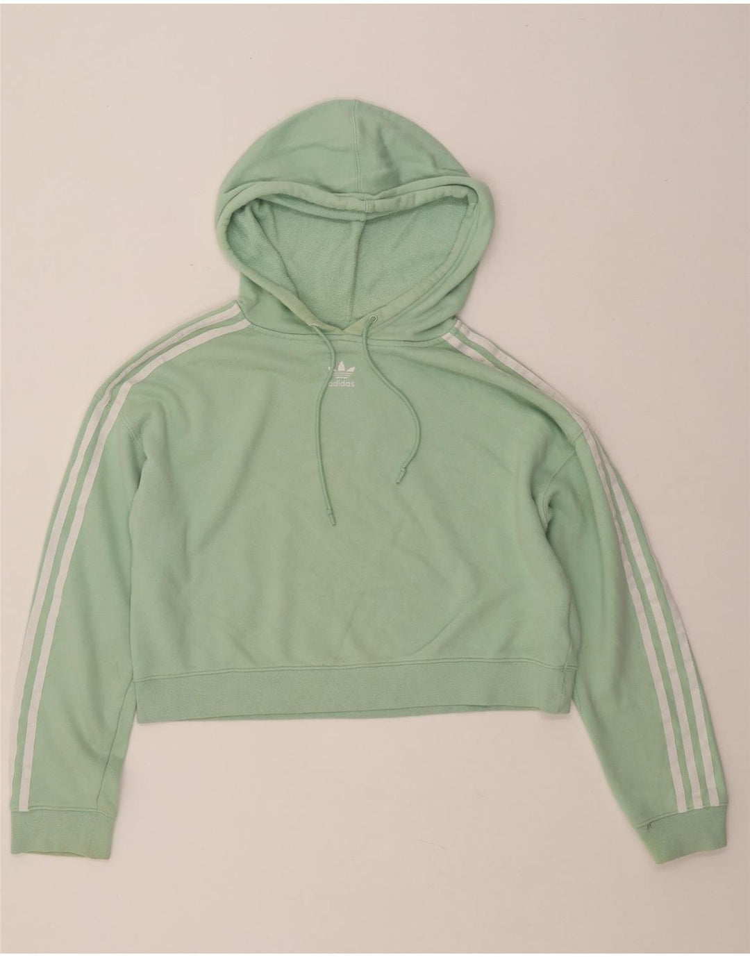 ADIDAS Damen Übergroßer Crop Hoodie Pullover UK 8 Small Grüne Baumwolle