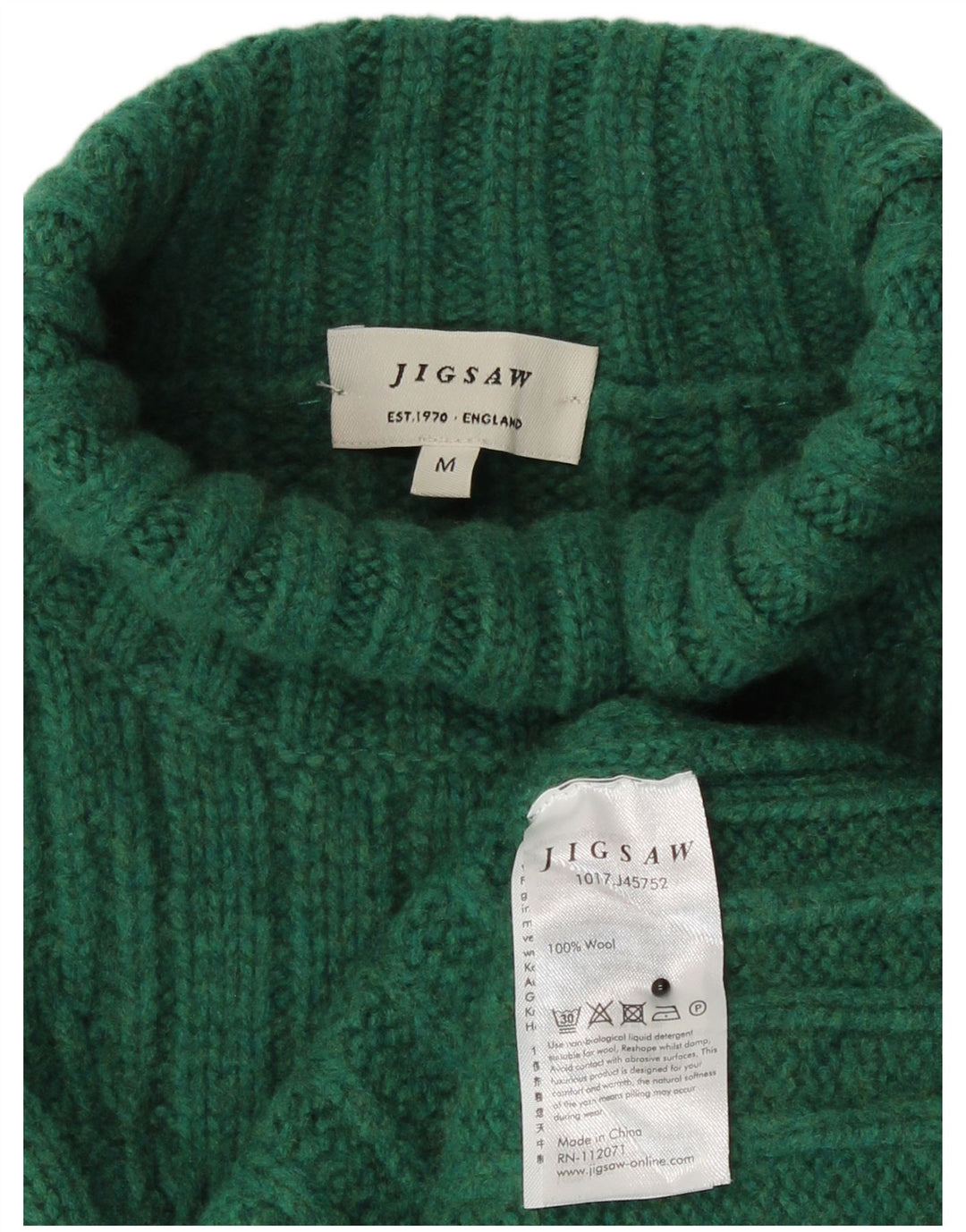 Jigsaw Damen-Pullover mit Rollkragen, UK 14, mittelgrüne Wolle