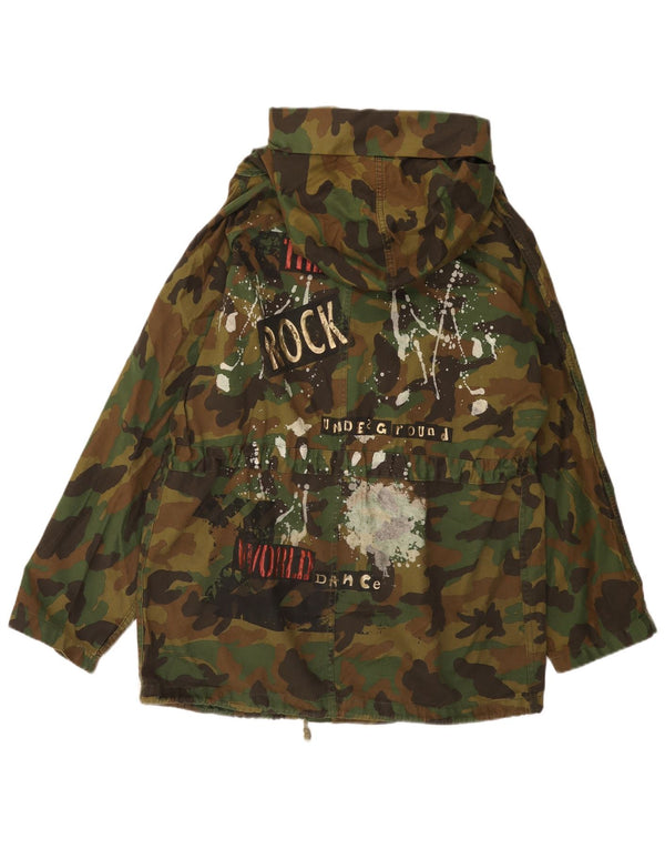Zara Womens Graphic Hooded Parka Jacket UK 14 Medium Khaki Camouflage