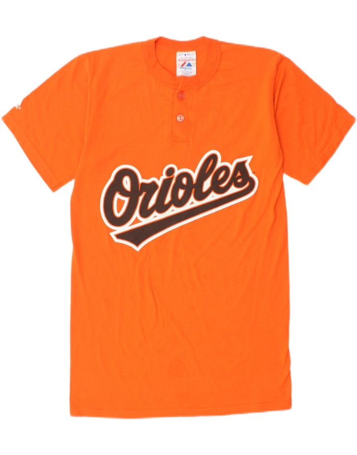 MAJESTIC Mens Graphic T-Shirt Top Small Orange Cotton Vintage Majestic and Second-Hand Majestic from Messina Hembry 