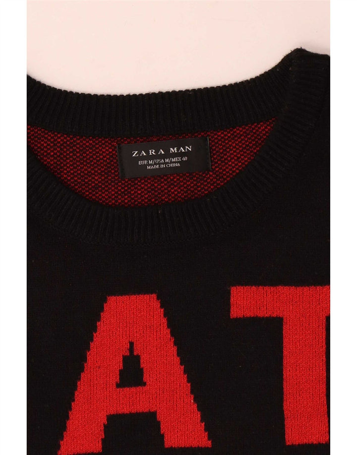Zara Herren-Pullover mit grafischem Rundhalsausschnitt, Mittelrotes Colourblock-Nylon