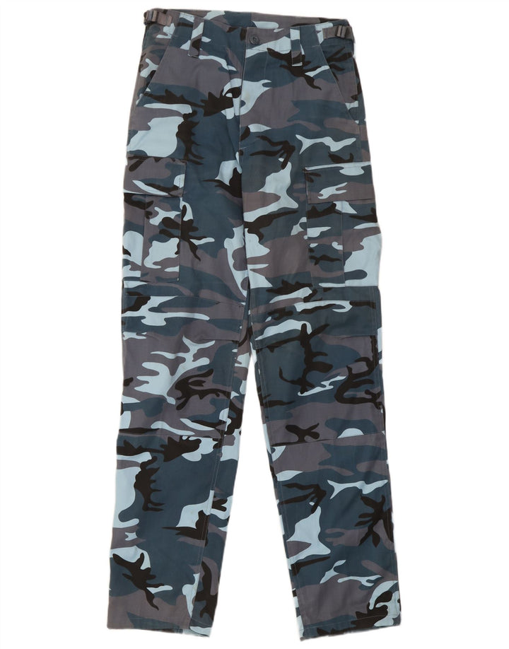 Vintage Herren-Cargohose mit normaler Passform, W30, L32, blaues Camouflage-Polyester
