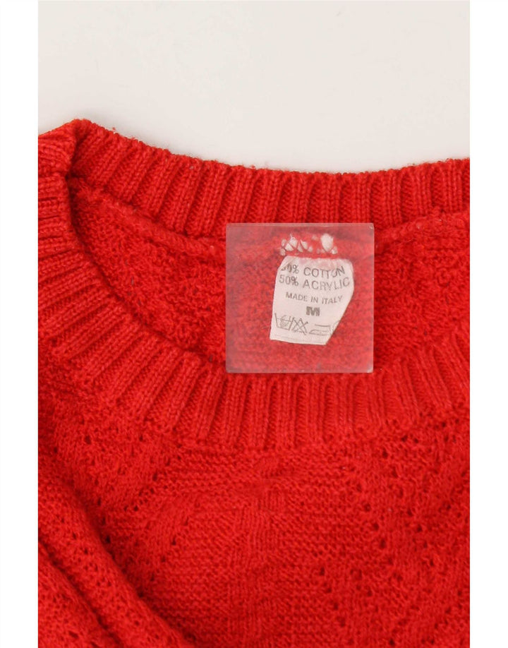 Vintage Damen Rundhalspullover Pullover UK 14 Mittelrote Baumwolle