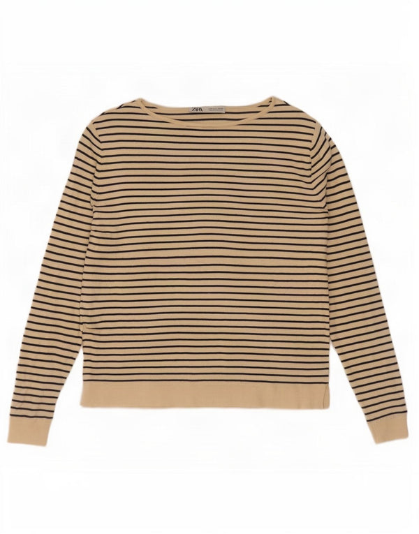 Zara Damen Übergroßes Top Langarm UK 10 Small Beige Gestreift Nautisch