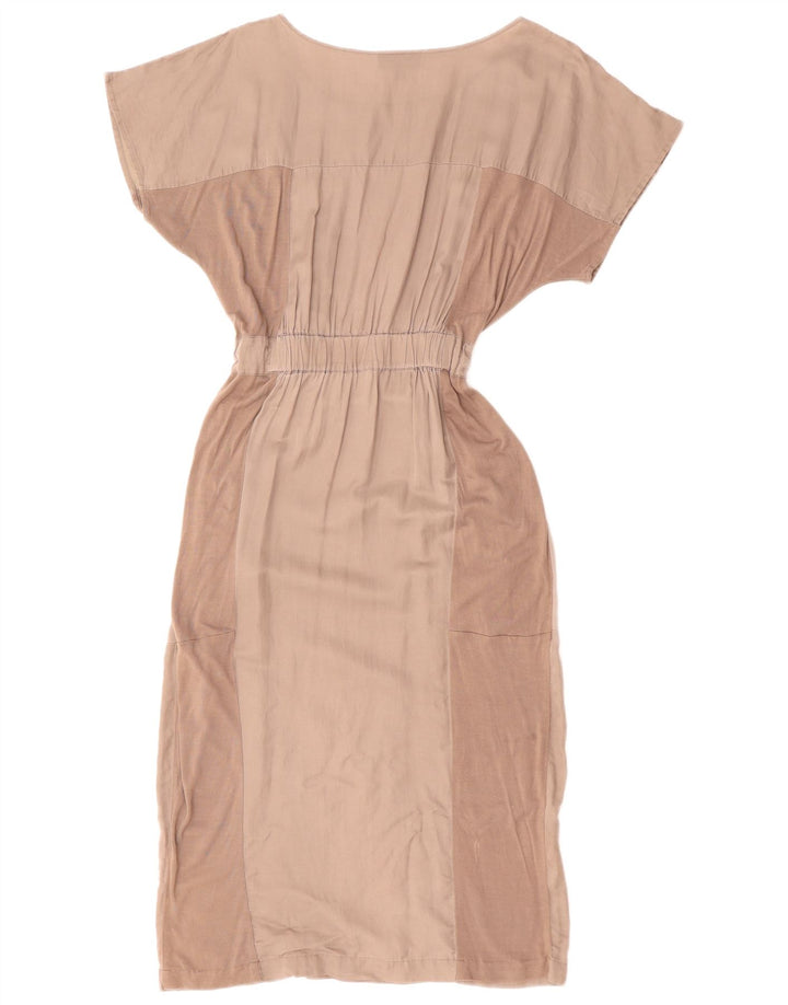 WAREHOUSE Damen Fledermaus-Maxikleid UK 12 Mittelgraue Colourblock-Baumwolle